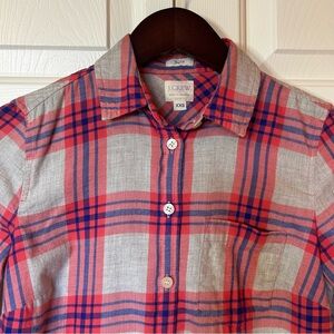 J. Crew Boy Fit Women's XXS Button Down Plaid Shirt Cotton Classic Blue Red Grey